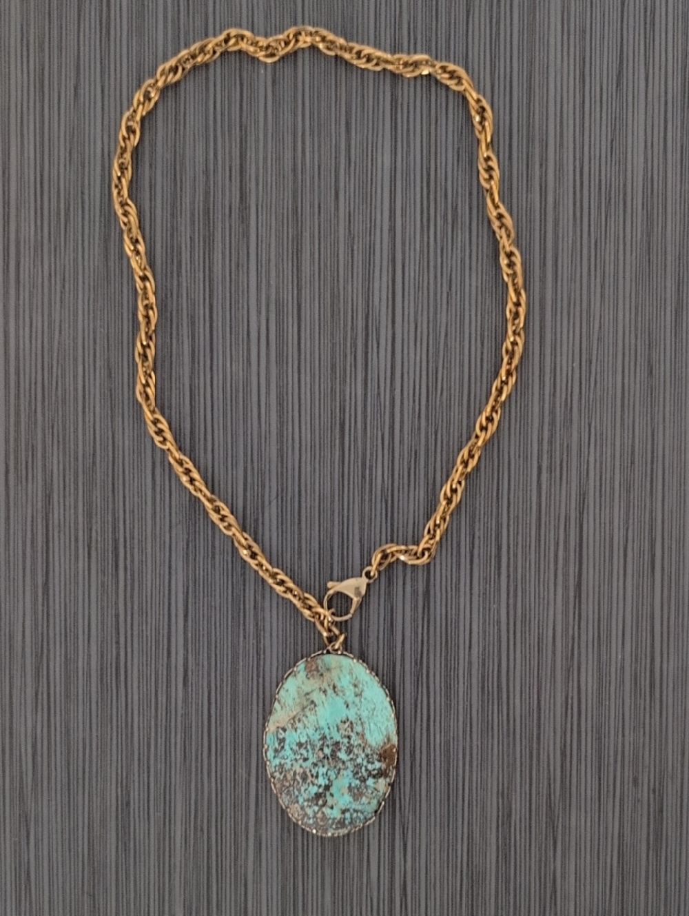 Gold Vintage Necklace with Turquoise Oval Pendant